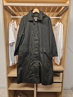 Poetry Damenmantel khaki Baumwolle Kapuze Jacke Knopfleiste UK 12 Freizeit