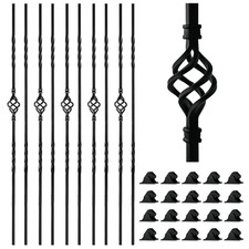 10 Pack Wrought Iron Balusters 44'' Hollow Staircase Balusters with Swivel Shoes