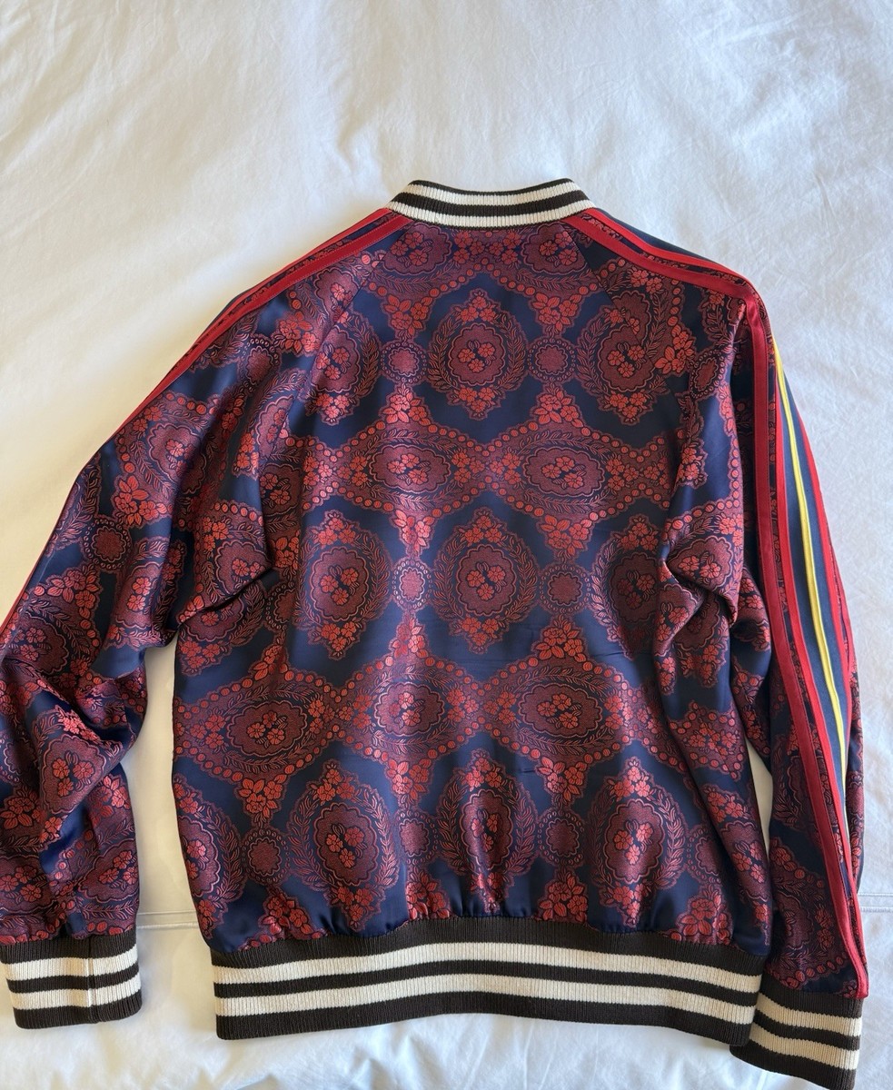 Gucci Men's Floral Embroidered Bomber Jacket Red Blue Multicolor