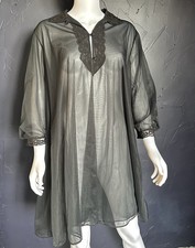 Vintage Sheer Black Lace Trim Bed Jacket Robe Size 35 Negligee Peignoir