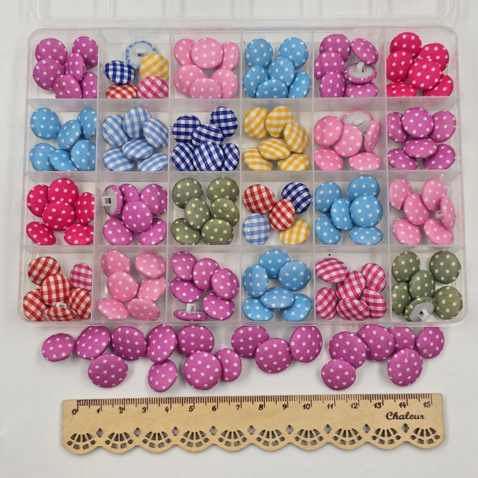 Fabric Covered Shank Buttons Gingham & Dots 16mm-14mm Pink Blue Joblot Craft DIY - Image 3 of 4