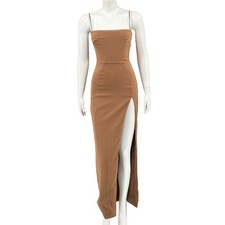 House of CB Dress Womens XS Jaida Brown Toast Corset Maxi Stretch Crepe HOCO