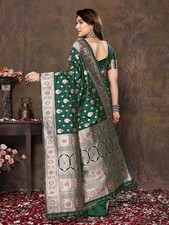 Women's Banarasi Kanjivaram Cotton Silk Saree With Unstitched Blouse Material