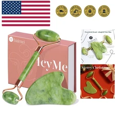 IcyMe Gua Sha & Jade Roller Facial Tools Face Roller and Gua Sha Set for Puff...