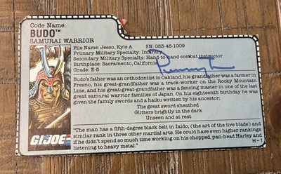 GI Joe 1988 Budo File Card Signed By Hasbro Figure Creator Mark Pennington