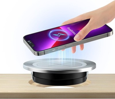 Induktions Ladestation Einbau 6,3cm silber Qi iPhone Samsung Desk Wireless Fast
