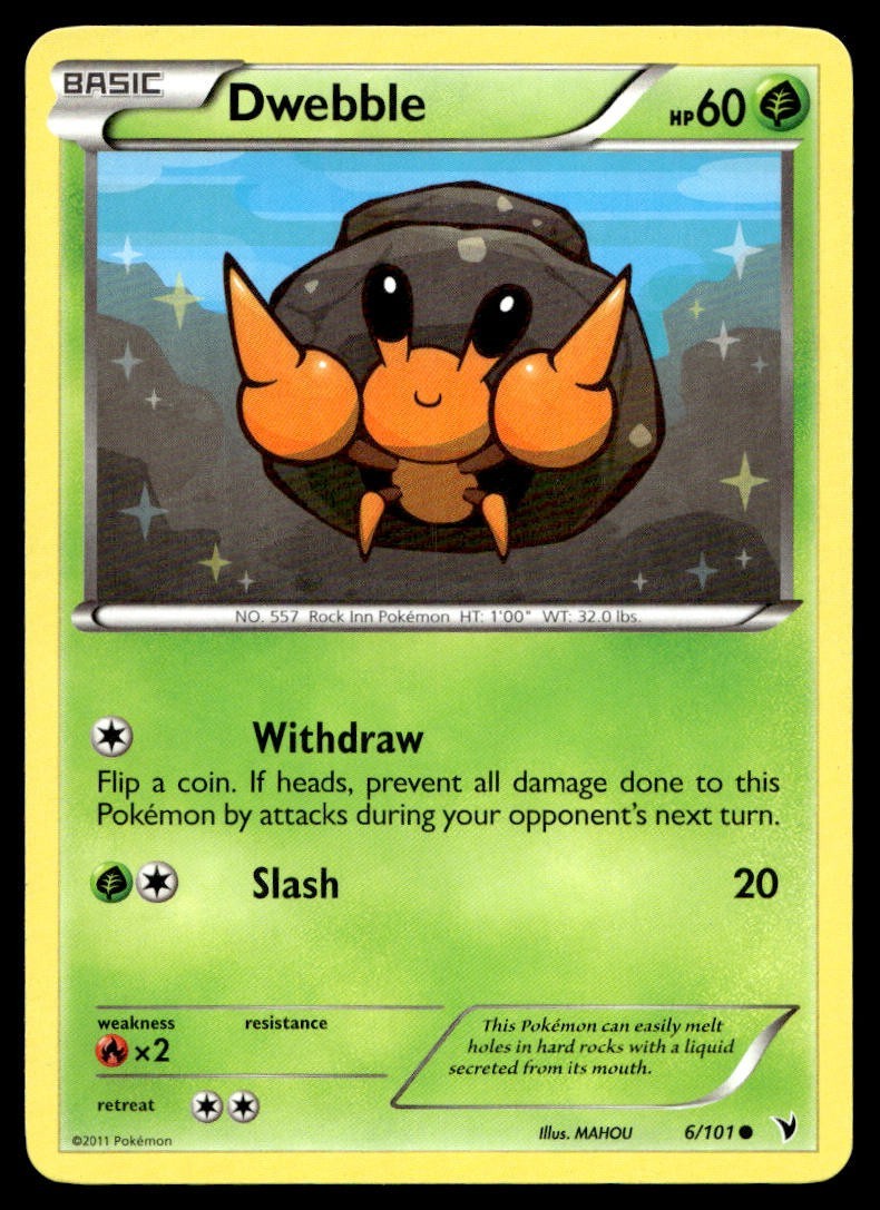 Dwebble 6/101 Pokemon Card Noble Victories Common 60 HP Lightly Played IZ