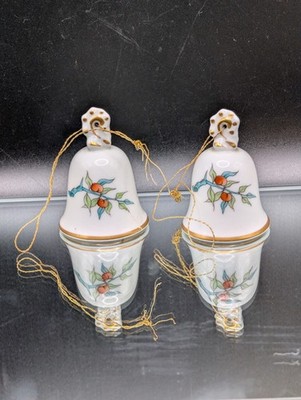 A PAIR of 2¼'' Herend Miniature Bell Ornaments FRUIT Vintage Peaches