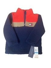 Tommy Hilfiger Jacket Toddler Boys 24M Navy Red Sherpa Fleece 1/4 Zip Pullover