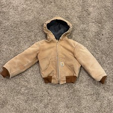Carhartt Active Kids Boys XS 4/5 Brown Tan Full Zip Hooded Distress Jacket Coat