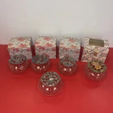 Vintage Lot of 5 Glass Potpourri Holder Dishes Bowls w/ Lids Roses 4 w/ Boxes