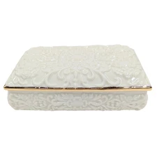 Vintage Noble Excellence Ornate Trimmed Dresser Jewelry Trinket Box Ivory Gold