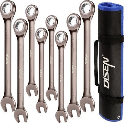 DISEN 8pc Large Wrench Set Nickel Jumbo Ratcheting Metric