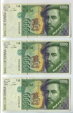3 Consecutive 1992 Spani Banco De Espana 1000 Mil Pesetas WC213