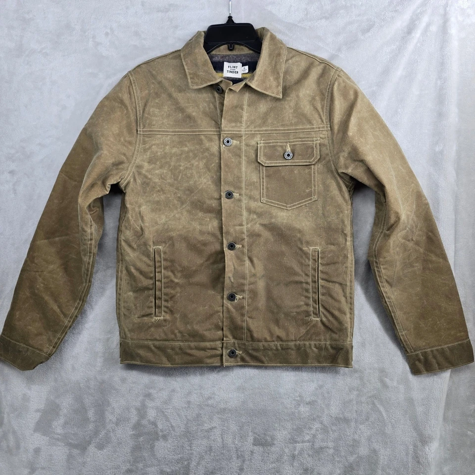 Chaqueta de camionero encerada Flint and Tinder para hombre pequeña forrada de lana tostada hecha en EE. UU. Foto 3 de 4