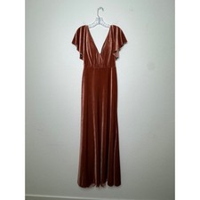 Jenny Yoo Collection Velvet Maxi Dress Rust Flutter Sleeve V-Neck Gown Size 2