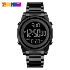 SKMEI Men Alarm Watch Steel Black Wristwatch Male Electronic LED Digital Watches