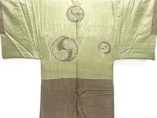 7671999: JAPANESE KIMONO / ANTIQUE MENS HAORI / SILK / TSUMUGI / FUTATSU-DOMOE P