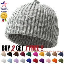 Men Fisherman Beanie Hat Ribbed Docker Winter Warm Knitted Skull Cap Cuff