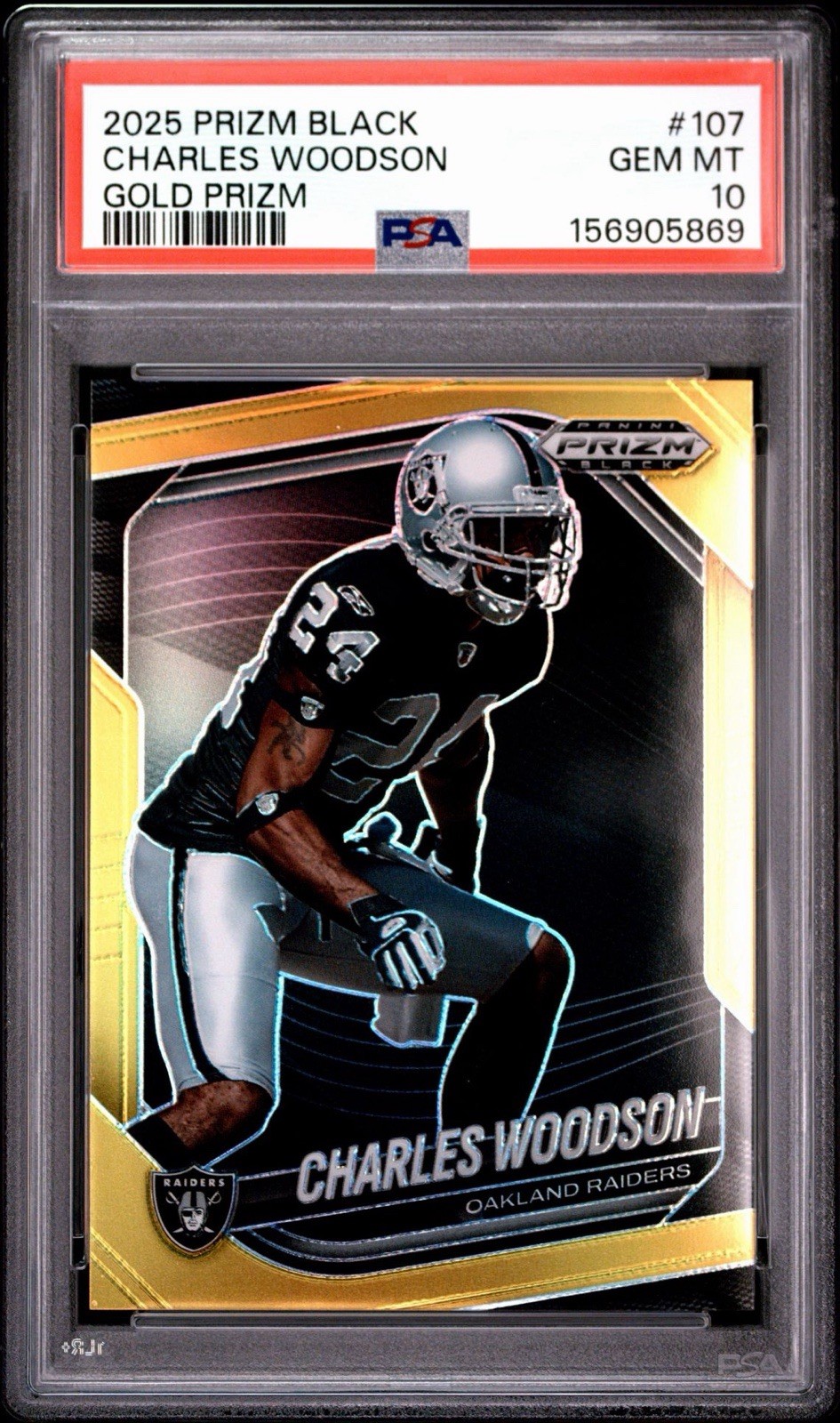 Charles Woodson 2025 Prizm Black GOLD /10 PSA 10 GEM MINT Pop 1 True Gold #107