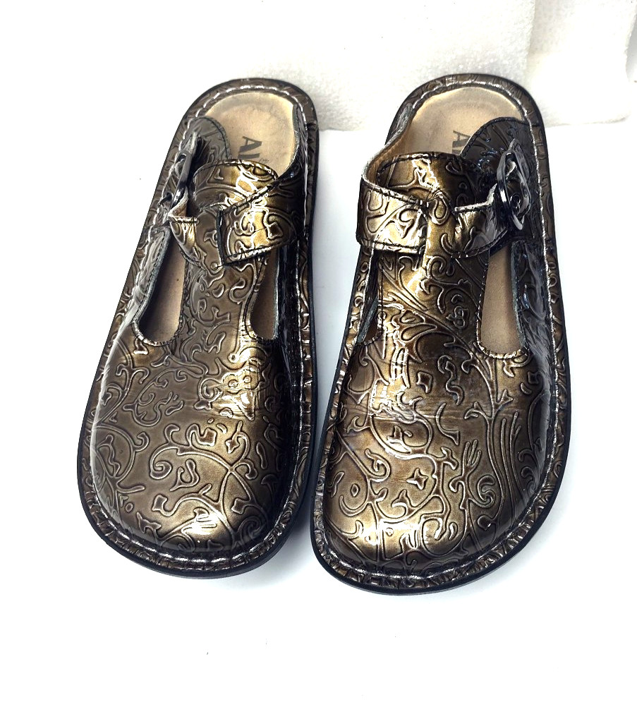 Alegria  ALG -511 Classic Leather Slingback Clog Mules Women 7 Pewter Embossed View 3