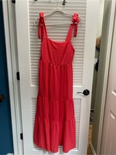 Better Be Coral Orange Tie Strap Tiered Maxi Dress M