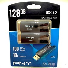 PNY Flash Drive 128GB Elite USB 3.2 100MB/s 2 Pack Black New In Box