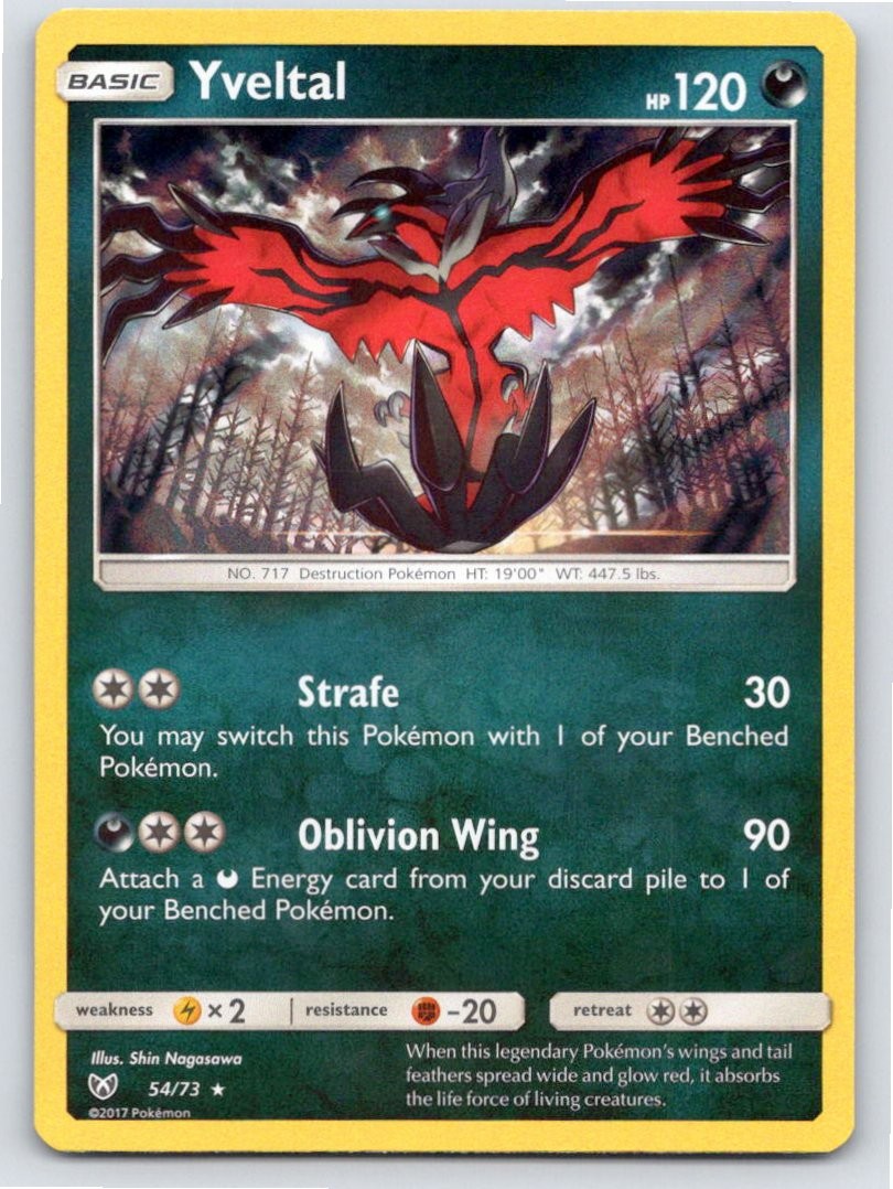 2017 POKEMON YVELTAL SHINING LEGENDS 54/73 REVERSE HOLO R NM A78878 FREE S&H