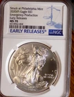 AMERICAN SILVER EAGLE 2020 P NGC MS 70 S EMERGENCY PRODUCTION 1 TROY OZ EARLY
