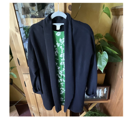 H&M Basic Damen Strickjacke schwarz offen lang Langarm Revers Business M/L