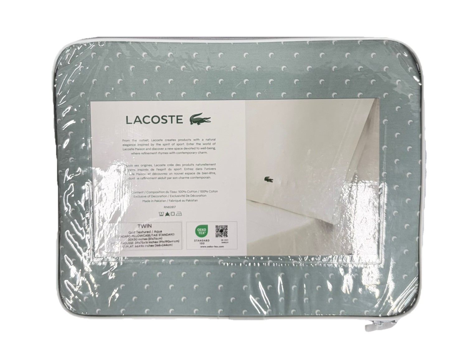 Lacoste Twin Sheet Set 100% Cotton Percale Golf Textured Aqua New thumbnail 2