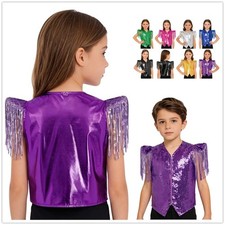 US Boys Girls Dance Party Stage Performance Sequins Waistcoat Fancy Dancewear