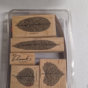 Stampin' Up! Autumn Leaf Thanks Wood Mounted Rubber Stamp Set Nature Background