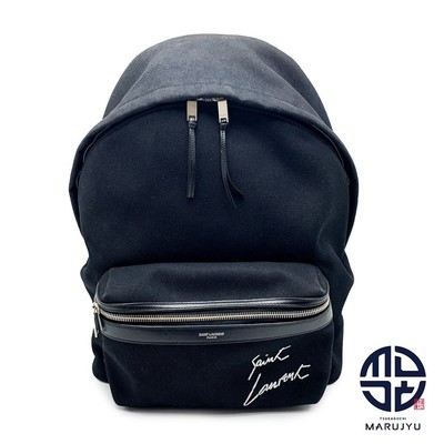 SAINT LAUREN CITY BLACK LOGO EMBROIDERY RACKSACK BACKPACK 534968 BAG Used MARJ-0