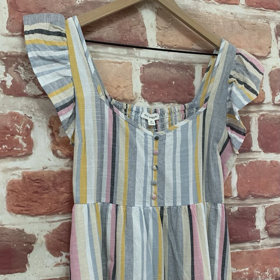 Anthropologie Blu Pepper Dress Womens Medium White Multicolor Striped Popover - Image 3 of 4