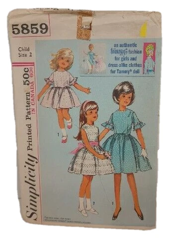 Simplicity 5859 Girls 2 Dress & Ideal Doll Tammy 12"  Sewing Pattern