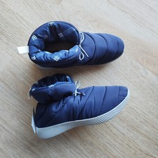 NWT Lands' End Ultralight Puffer Bootie Slipper Faux Fur Lining Blue Womens US9B