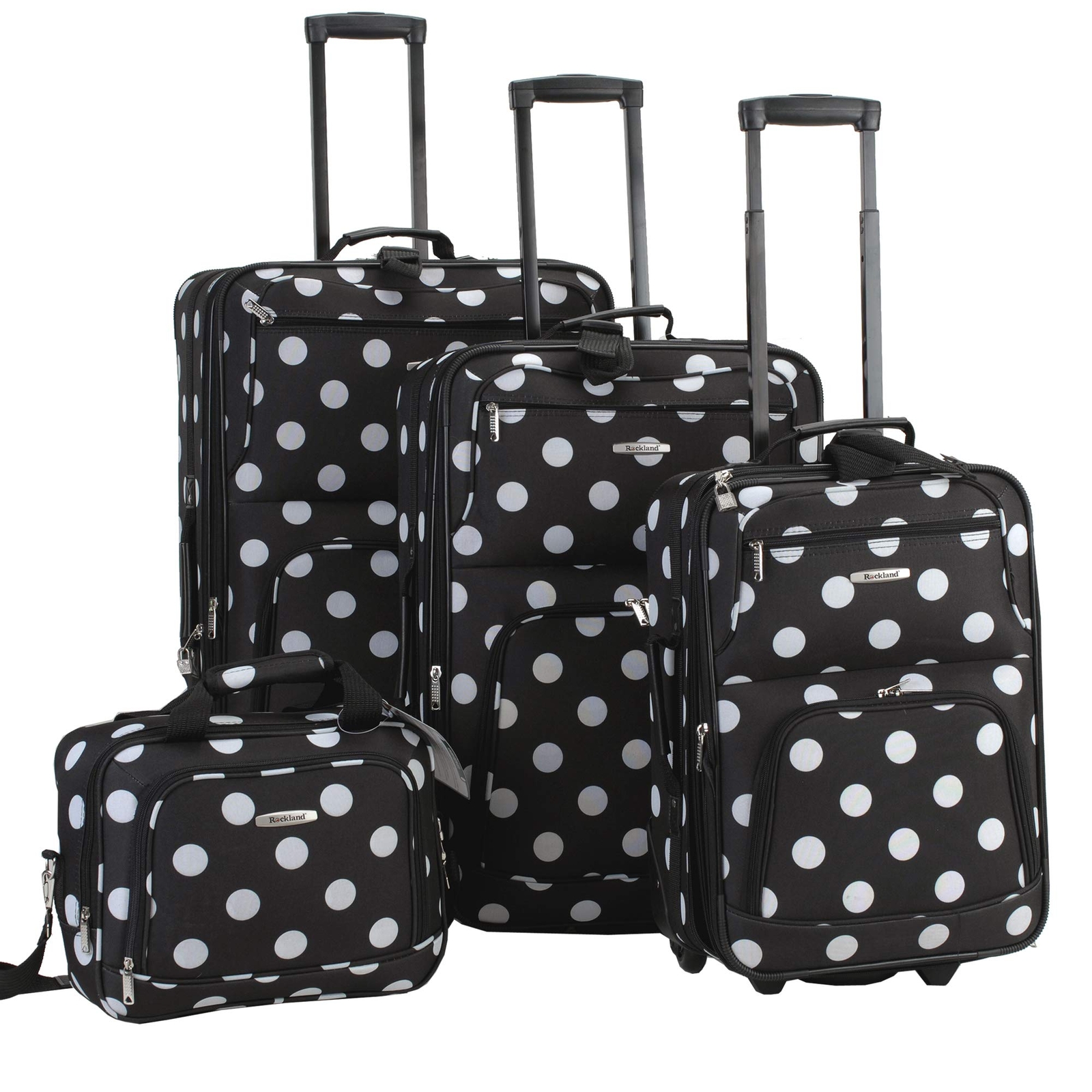 Polka Softside Upright Luggage Set, Expandable, Lightweight, Black Dot, 4-Pie...