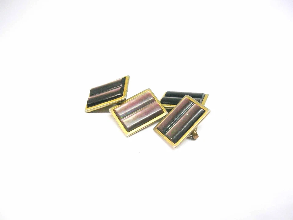 Art Deco double sided Abalone Cufflinks vintage Shirt Accessory - Image 2 of 3