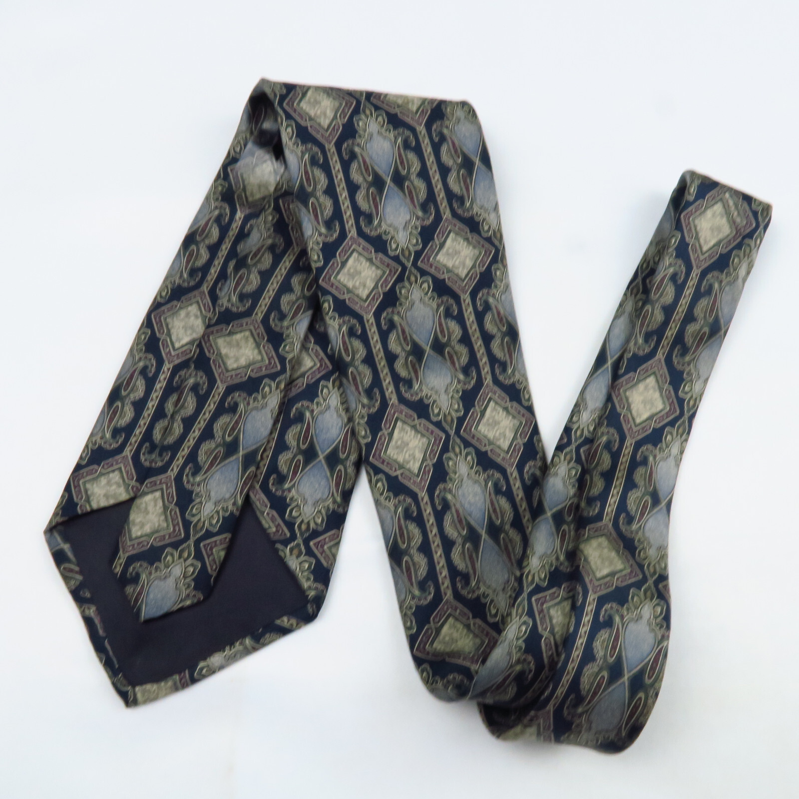 Vintage Strawbridge & Clothier Blue Paisley Fancy Geometric Stripe Neck Tie 57x4