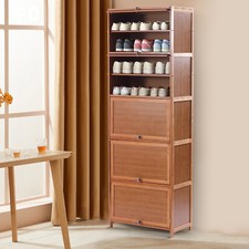 10 Tier Shoe Storage Cabinet Entryway Brown Shoes Stand Rack with Cabinet Door