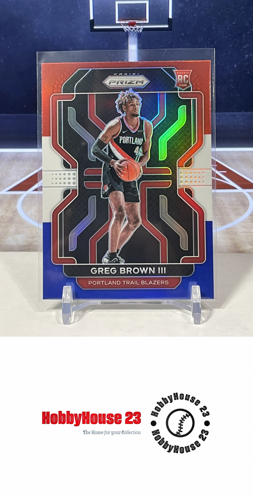 2021-22 Panini Prizm Red White and Blue #291 Greg Brown III Trail Blazers Rookie