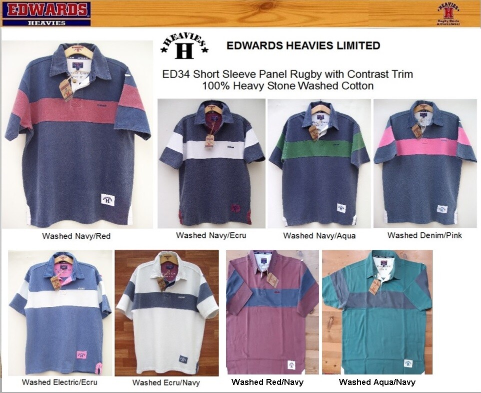 EDWARDS HEAVIES MENS SHORT SLEEVE RUGBY SHIRT MANS WASHED EDWARD HEAVY FREE  POST