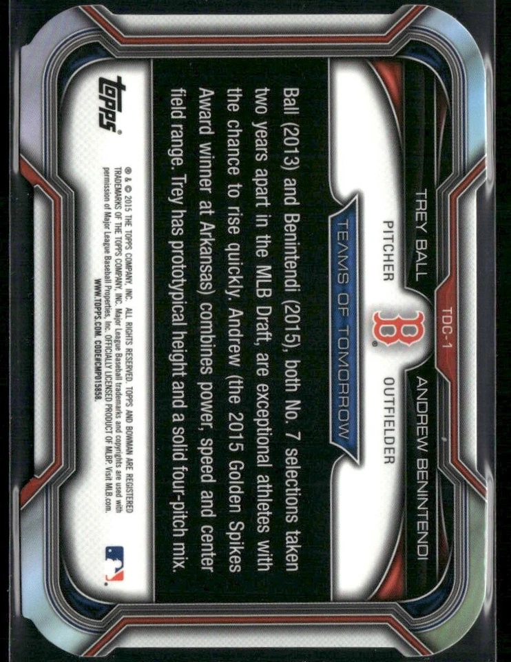 2015 Bowman Draft Trey Ball / Andrew Benintendi Teams of Tomorrow Die Cuts - Image 2 of 2