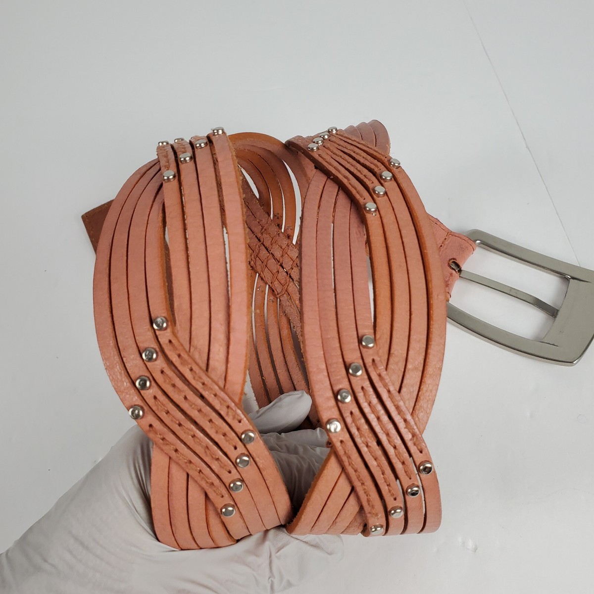 Calvin Klein Studded Leather Boho Belt Distressed CALVIN KLEIN SIze Large 35 main image 2