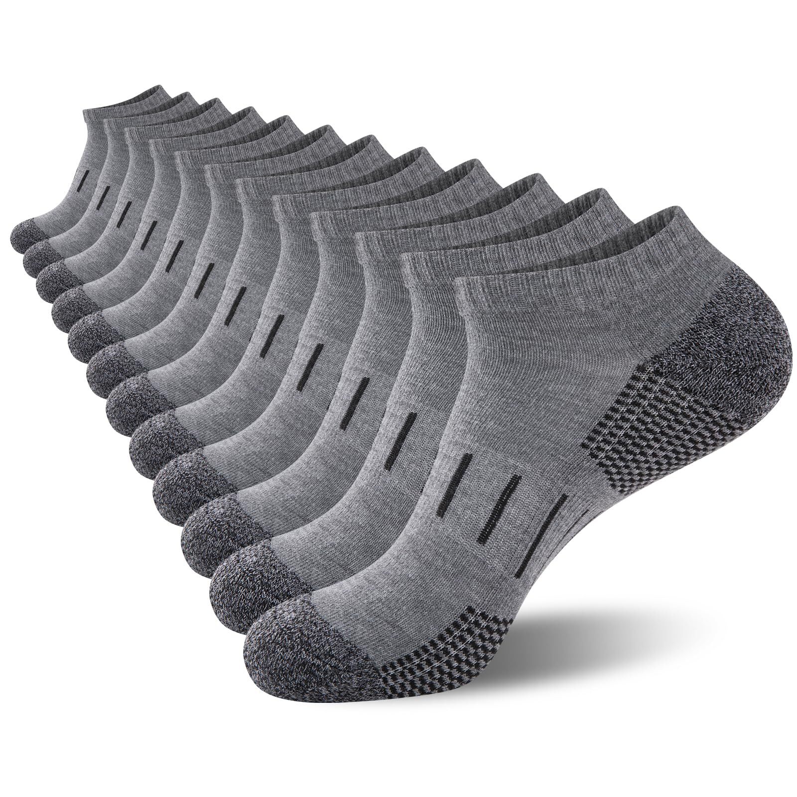 Mens Athletic Ankle Socks Moisture Wicking Cushion Running Low Cut Sock 6 Pack