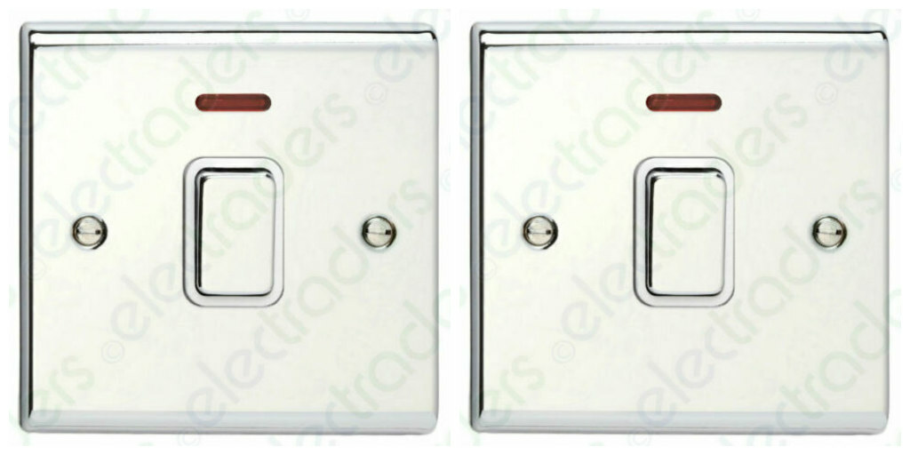 2 x Deta SD1391CHW Double Pole Switches With Neon 20A Polished Chrome White
