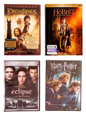 Lord of the Rings The Two Towers, Hobbit, eclipse, Harry Potter New DVD Lot of 4