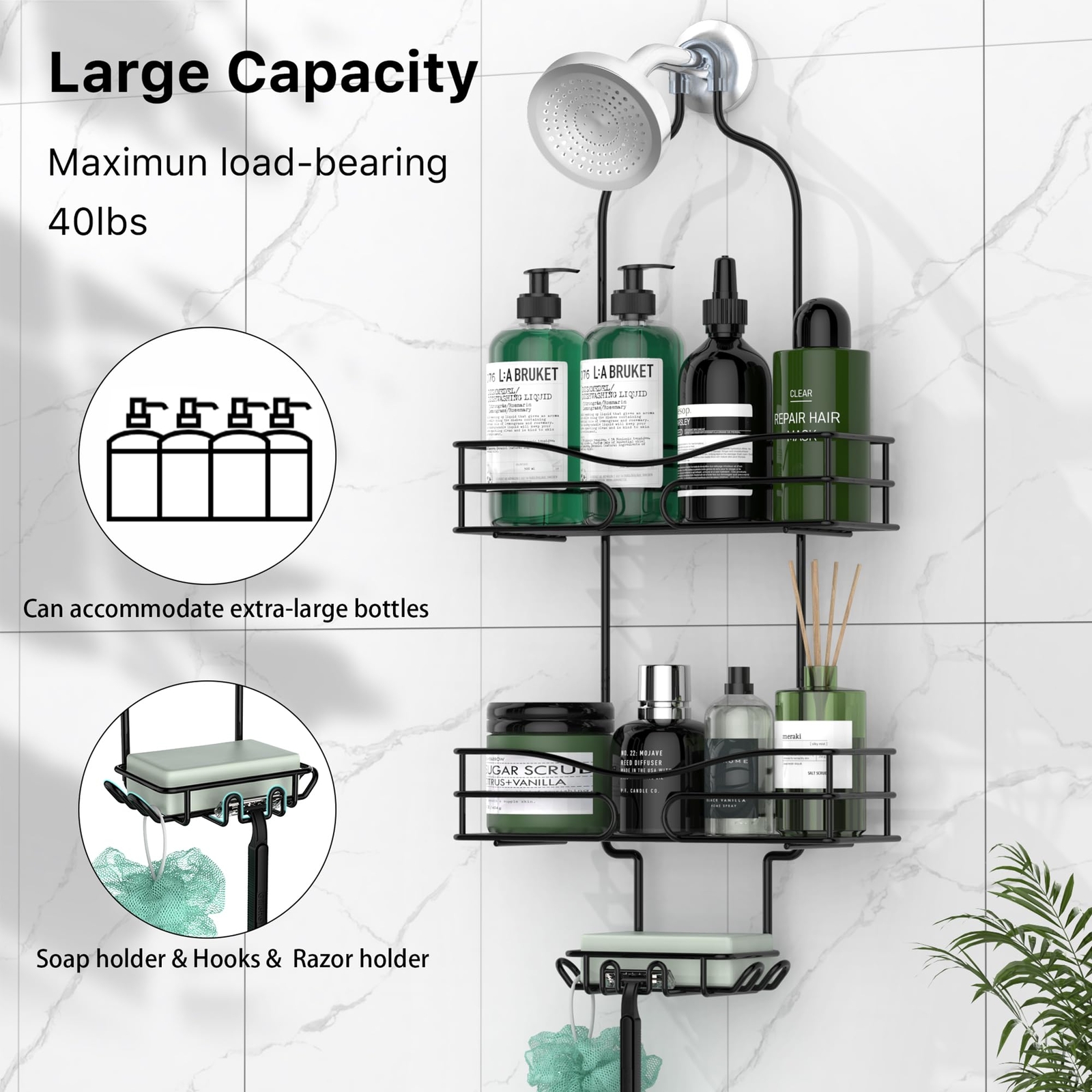 Bathroom Shower Head Caddy Storage Hanger Organizer Rack Soap Shampoo Holder