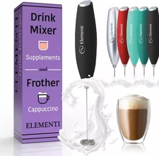 Elementi Drink Mixer Handheld - Powerful Protein Powder Mixer, Easy to Black 